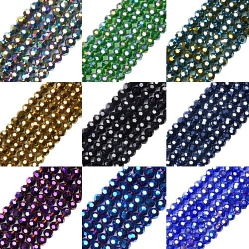4MM 6MM 8MM Football Faceted Shape Austrian Crystal Plated Color Round Loose Beads Jewelry Bracelet Accessories Making DIY