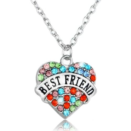 Best Friend Heart Crystal Colorful Pendant Necklace Fashion Party Women Men Jewelry Gifts Charm Necklaces Chain BFF Accessorie
