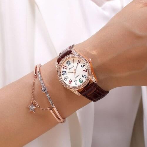 Fashion female student belt watch color digital face belt quartz ladies casual wrist watch