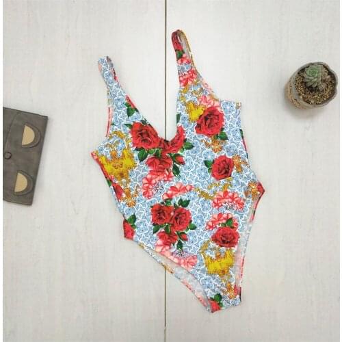 Dugujunyi 2019Bikini Monokini Bathing Suit Women Sexy Summer High Waist Floral Padded Swimwear Swimsuit Beachwear Push Up