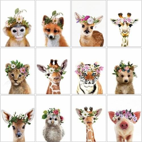 Evershine Diamond Painting Giraffe Cartoon Mosaic 5D Diamond Embroidery Animals Full Square Round Drill Tiger Wall Decorations
