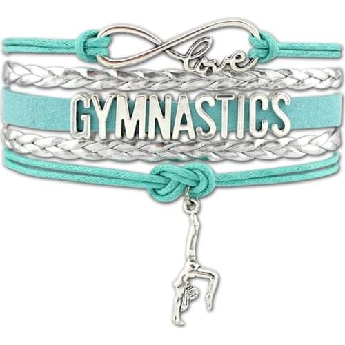 Gymnastics Sports Love Infinity Charm Bracelets Lime Green Purple Color Women Men Girl boys Jewelry Gift 20 Styles Drop Shipping