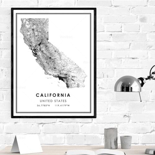 California USA United States Map Print Poster Nordic Wall Art Canvas Painting America City Map for Living Room Home Decor
