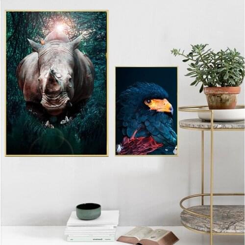 African wild Rhino Animal Poster Nordic style Eagle Hummingbird Paintings for home Light luxury Canvas Painting wall art