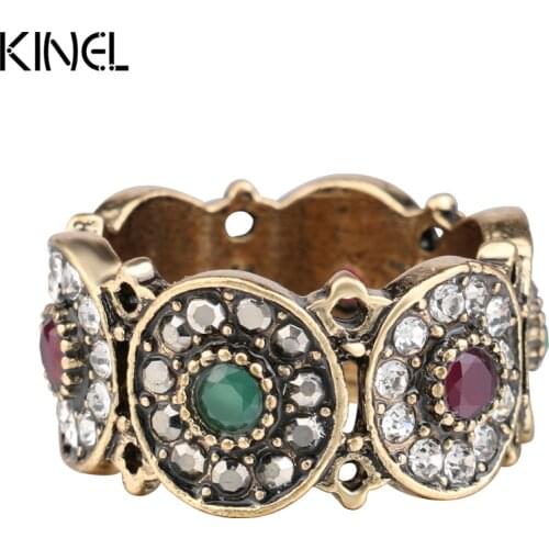 Kinel Turkey Rings For Women Hollow Vintage Wedding Ring Jewelry Ancient Gold Color Colorful Resin Stone Anillos Mujer