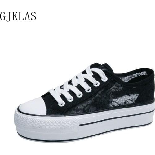 Black White Platform Shoes Breathable Chunky Sneakers Women Lace Vulcanize Shoes Casual Hot Sale Thick Sole Girls Tennis Shoes