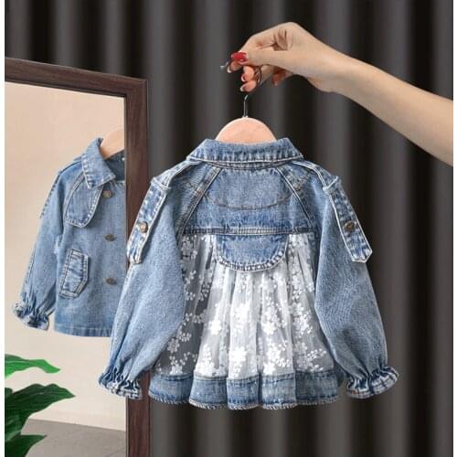 Spring Childrens Denim Jackets Girl Jean Embroidery Jackets Girls Kids clothing baby Lace coat Casual outerwear Windbreaker