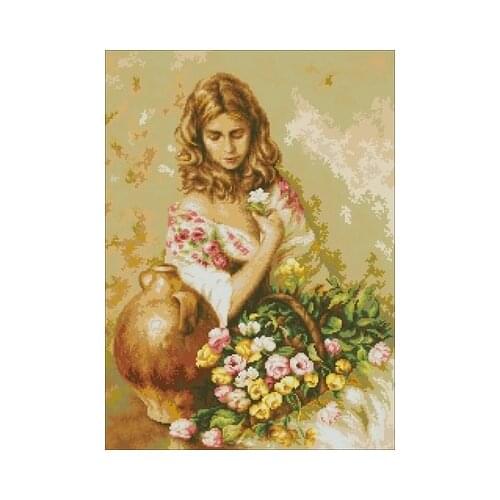 Luca-S B519-Woman and Flower Needlework,For Embroidery,DIY 14CT Unprinted Arts Cross stitch kits Set Cross-Stitching Home Decor