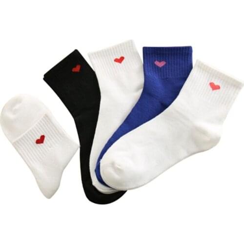 5 Pairs/lot Women Socks Candy Color Red Heart Cute College Style Short Art Socks Summer Breathable Cotton Female Sock Calcetines