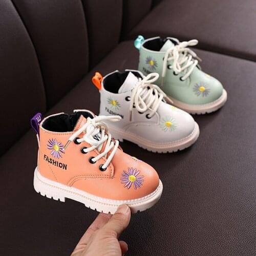 2020 New Children Shoes Girls Martin Boots PU Leather Waterproof Spring Autumn Kids Shoes Girls Boots Flowers Fashion Girl Shoes
