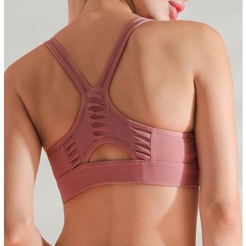 New Design Pink Nylon Sports Bra High Strength Running Cross Bandage Yoga Top