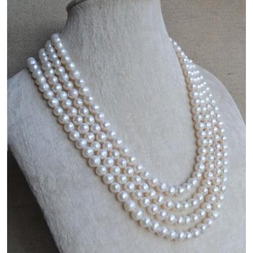 Unique Pearls jewellery Store Long Pearl Necklace 80 inches 8mm White Round Freshwater Pearl Necklace Fine Jewelry