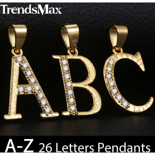 Trendsmax Cubic Zirconia CZ A-Z 26 Initial Letter Pendant Necklace For Women Girls Gold Pendants Jewelry Gift For Women KGPM20