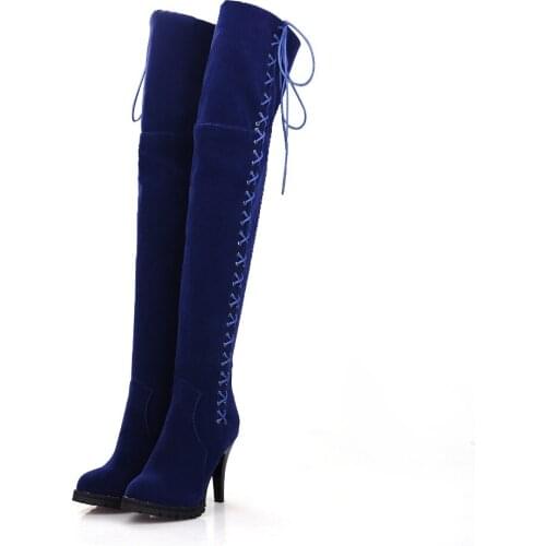 PQECFS Big size 34-45 high quality spring & autumn women solid platform over-the-knee high heels boots 3 colors