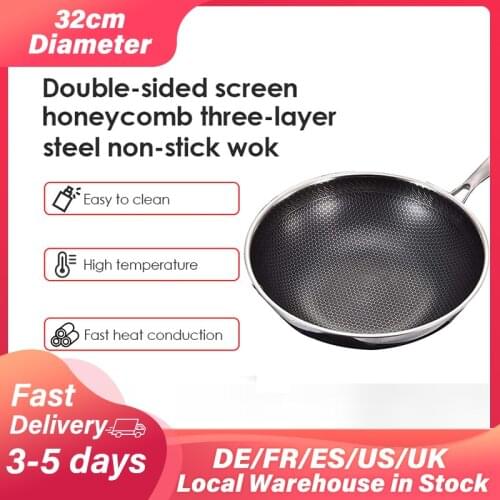 304 Stainless Steel Frying Pan Double-Sided Screen Honeycomb Smokeless Pan Non-Stick Cookware Kitchen Cooking Pot