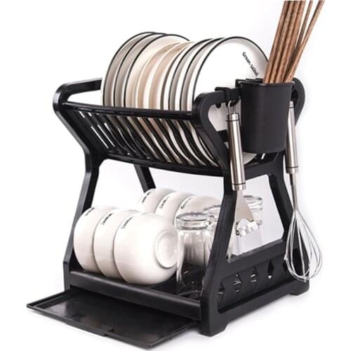Dish Bowl Drying Rack Cup Drainer 2-Tier Strainer Holder Tray Kitchen Accessories With Chopstick Cage Tableware Organizer
