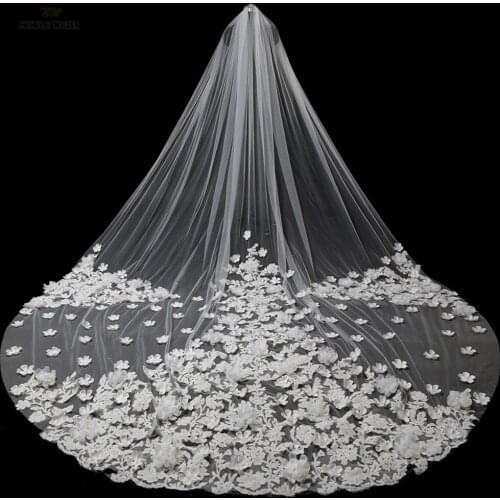 Wedding Veils with Comb Lace Edge One-Layer Appliqued Cathedral Wedding Veil