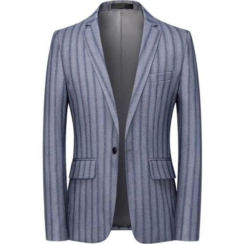 Mens Suit Jacket Blazer Notch Lapel Light Blue One Button Stripe Spring Autumn Regular Fit Casual Costumes Tuxedos