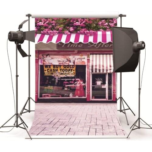 Courtyard Pink Flowers Shop Customized Vinyl Cloth Photography Backdrop Computer Printing Backgrounds for Photo Studio