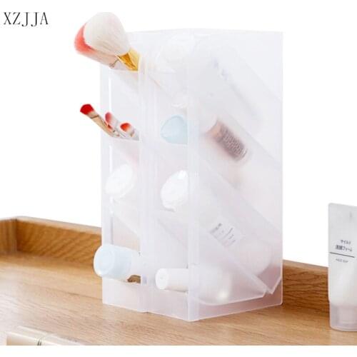 XZJJA 1pc Multi-function Transparent Desktop Storage Box 4 Grid Make Up Cosmetic Holder Home Desk Sundries Organizer Case