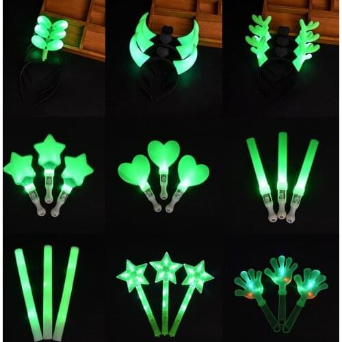 Green LED Stick Star Crown Horn Shape Glow Wand Glasses Headband Hairwear Concert Props Performance Light Headdress Gifts Toys