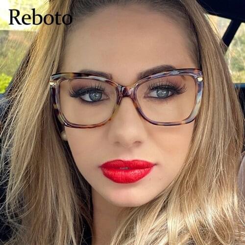 Female Square Eyeglasses Sexy Leopard Fashion Brand Transparent Womens Glasses Frame Luxury Oversized Prescription Glasses