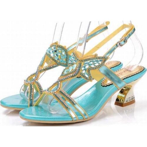 New 2018 Rhinestone Butterfly Sandals Thick Heels Summer Shoes Woman Cut Out High Heel Sexy Women Sandal Sweet Gladiator Sandals