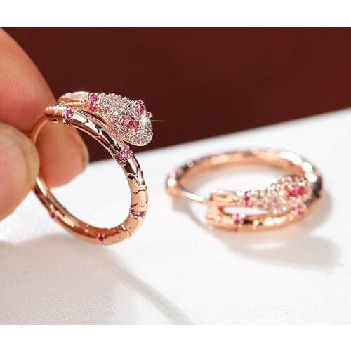 Copper Silver Plated Women Zircon Red Eye Snake Hoop Earring Delicate Crystal Brincos Piercing Animal Jewelry Dropshipping