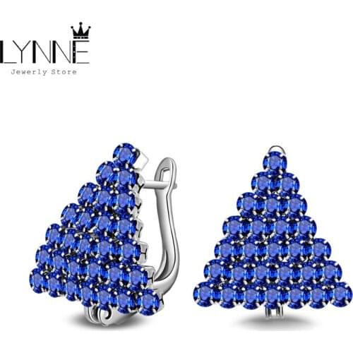 New Fashion Blue Rhinestone Silver Color Triangle Stud Earrings White Shine CZ Gun Color Easy Wear Ear Stud Women Jewelry Gift