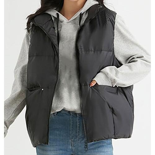Down Vest Jacket Women Fashion Solid Stand Collar Zipper Vest Coats Casual Loose Thick Sleeveless Waistcoat Female Vests 2021