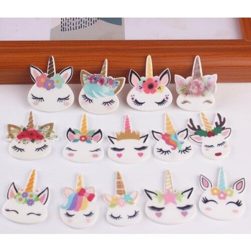 20PCS Kawaii Resin Cabochons Accessories Rainbow Unicorn Head Charm For Bow Cake Mobile Phone Shell Decoration
