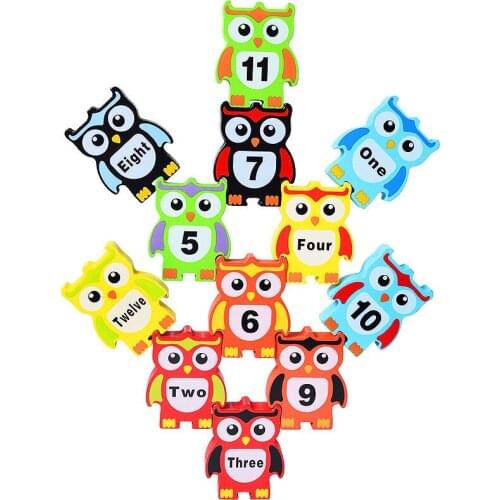 12pcs Owl Shape Building Blocks Funny Cute Wooden Balance Game Toy Stacking Blocks for Toddler Children Kids