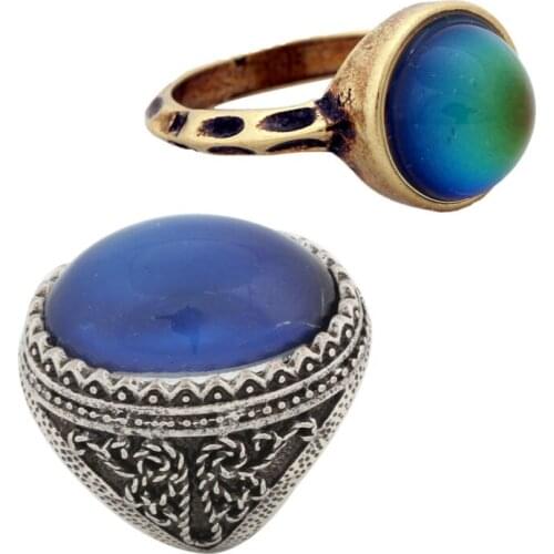 2PCS Vintage Bohemia Retro Color Change Mood Ring Emotion Feeling Changeable Ring Temperature Control Ring for Women RG002-029