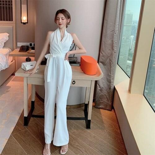 2021 Fashion Sexy Women Jumpsuit Summer Elegant Long Rompers Party Halter Overalls Bodysuit Pants Casual Playsuits