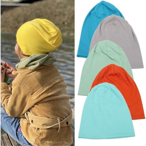 Fashion Cute Solid Knitted Cotton Hat Beanies For Newborn Baby Children Autumn Winter Warm Earmuff Colorful Crown Caps Skullies