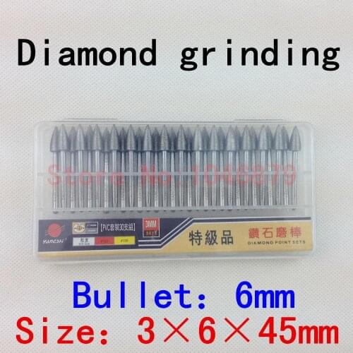 30 / box,Diamond grinding, grinding needles, grinding rods, ground rods. Bullet: 3*6*45mm