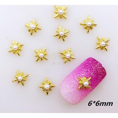 20pcs/pack Japan Alloy Nail Art 3D Gold Cross Star with Pearl Metal Accessories Decoration for Phototherapy Nail Sticker DIY
