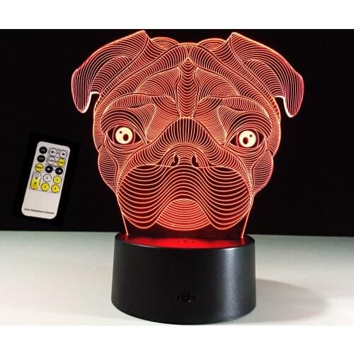 Remote Touch Control 3D LED Cute Pug Dog Night Light Baby Animal Table Lamps For Home Decor Christmas Gifts For kids Children
