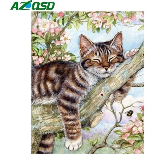 AZQSD 5D DIY Diamond Painting Aniaml Home Decor Full Round Picture Of Rhinestones Diamond Embroidery Sale Cat Handicraft