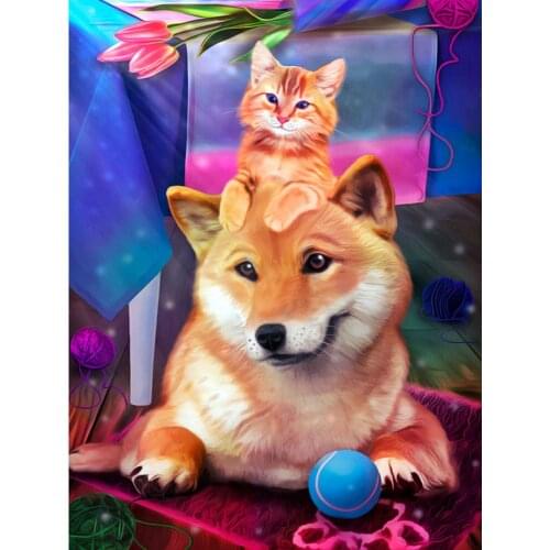 Cat and dog DIY diamond painting cartoon cat full of diamond embroidery cross stitch rhinestone Mosaic painting dog hanging mura