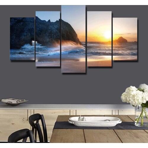 Big Boulder Waves at Sunrise Poster 5pcs Modern Home Wall Decor Canvas Picture Art HD Print Painting On Canvas for Living Room