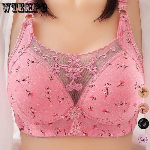 Push Up Bra Plus Size Lace Bras Women Seamless Underwear Floral Embroidery Wireless Soft Bralette Female Brassiere Lingerie 100C