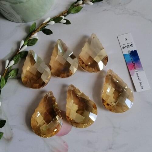 Camal 10pcs Gold Champagne 50mm Faceted Lute Drop Crystal Pendant Lamp Prism Chandelier Suncatcher Lighting Part Hanging Home