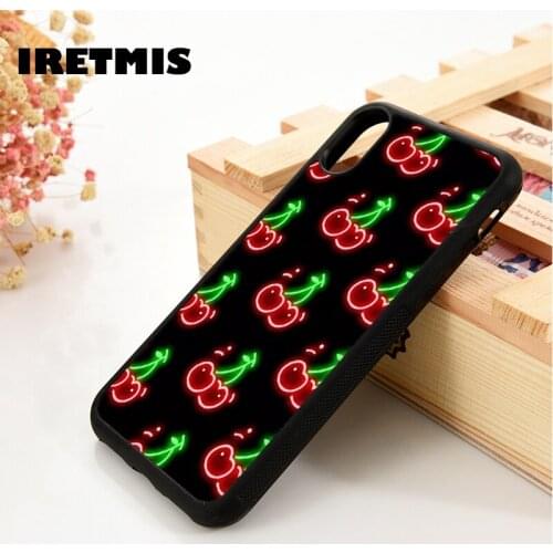 Iretmis 5 5S SE 6 6S TPU Silicone Rubber Phone Case Cover for iPhone 7 8 Plus X Xs 11 12 MINI Pro Max XR Black Cherries Pattern
