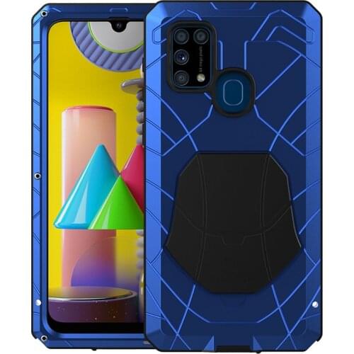 For Samsung Galaxy M31 Phone Case Hard Aluminum Metal Tempered Glass Screen Protector Cover Heavy Duty Protection M31 Cover