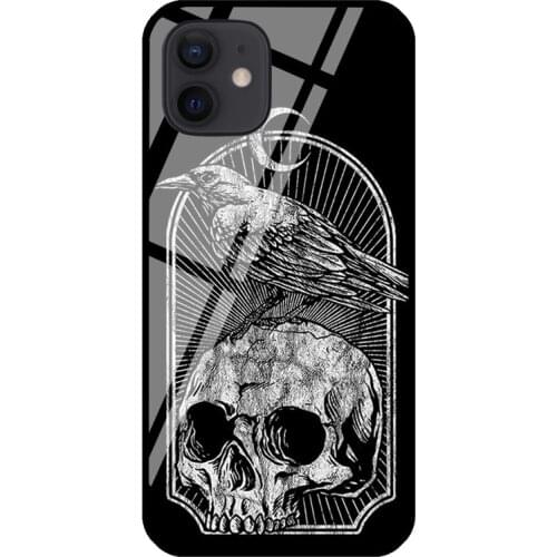 Skull Goth Gothic Occult Satanic Skeleton Phone Cover For iPhone 11 12 Pro Max XS X XR 6S 7 8 Plus SE 2020 Tempered Glass Case