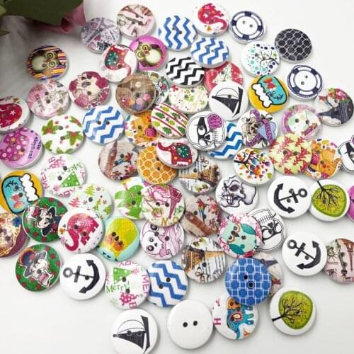 25pcs 20mm Mix Style Wood Buttons 2 Holes Sewing Crafts Accessories WB563