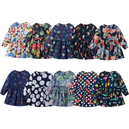 Children Dresses Kids Girls Cotton and Linen Long Sleeve Flower Print Floral Dress Baby Spring Summer Dresses for Girl 2-6 Years