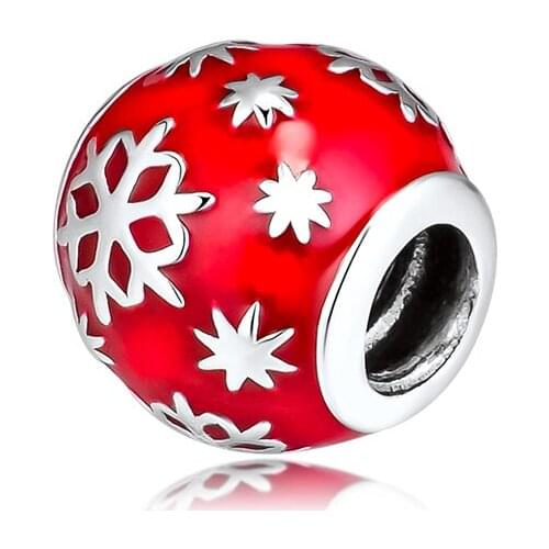 Fandola CKK 925 Sterling Silver Wintry Snowflake Delight Charm Fits Bracelet Charms for Jewelry Making, Midnight Red Enamel