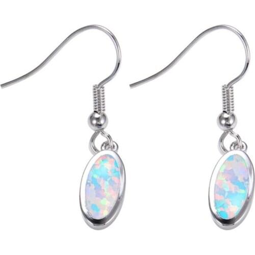 FYSL Silver Plated Oval Shape Many Colors Opalite Opal Dangle Earrings for Women Charm Jewelry